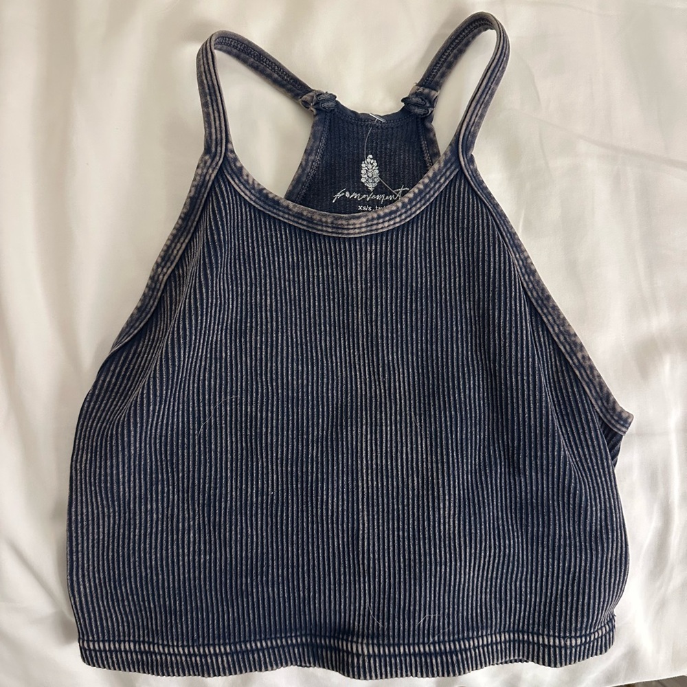 Free People Blue Ribbed Crop Tank Top